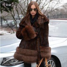 Jaqueta com capuz feminina, casaco de pele de vison verdadeiro com manta e pulseira de pelo de raposa, quente e grossa de inverno 2021 2024 - compre barato