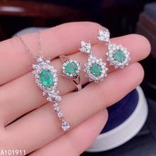 KJJEAXCMY fine jewelry natural Emerald 925 sterling silver women pendant necklace chain earrings ring set support test luxury 2024 - buy cheap