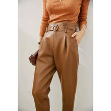 2021 100% Sheepskin Leather Pants Korean High Waist Woman Pants Harem Trousers Women Spring Autumn Ropa De Mujer Pph2880 2024 - buy cheap