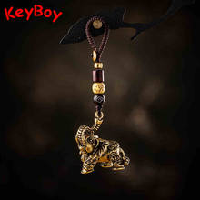 Lucky Elephant Handmade Pure Brass Men Car Key Chain Hanging Braided Rope Copper Animal Figurine Keychain Pendants Retro Keyring 2024 - buy cheap