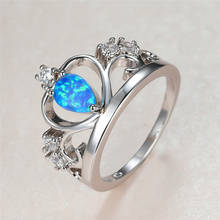 Charm Blue Opal Stone Ring Female Vintage Silver Color Thin Wedding Rings For Women Luxury Bride Crystal Crown Engagement Ring 2024 - buy cheap