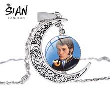 SIAN Classic Johnny Hallyday Photo Silver Color Necklace Rock Star Multistyle Glass Dome Crescent Moon Pendant Meaning Necklace 2024 - buy cheap