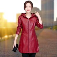 Fashion Leather Coat Women New 2022 Women's Leather Jacket Long Slim Hooded Motorcycle Female Leather Clothing Black 2024 - buy cheap