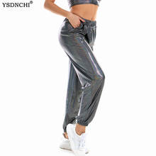 Ysdnchi streetwear gótico de cintura alta jogger pant bolso harajuku mulheres punk calças hip hop clube brilhante 2024 - compre barato
