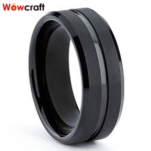8mm Black Tungsten Carbide Ring Wedding Band for Men Women Grooved Center Brushed Finish Comfort Fit Engraving Free 2024 - buy cheap