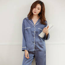 Satin Pajama Woman Long Sleeve Two Pieces Satin Pj Set Pink/Blue/White Satin Pajamas Spring Autumn Sleep Wear for Women Set 2024 - buy cheap