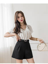 2021 Summer Shorts Female Fashion Korean Style High Waist Black Women Shorts  fashion Wide Leg Slim Suit Short Pants 2024 - buy cheap