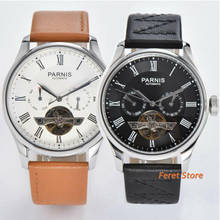 Parnis 42.6mm prata caso pulseira de couro esqueleto relógio masculino automático semana exibição tourbillon relógios mecânicos masculino presente 2024 - compre barato