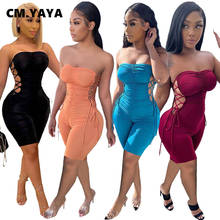 CM.YAYA Women Playsuits Solid Sleeveless Strapless Lace Up Hollow Out Skinny Elastic Playsuits Sexy Night High Street Summer 2024 - buy cheap