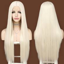 Krismile Long Straight Synthetic Lace Wig White Blonde T Middle Parting Wig Daily Wear for Women Cosplay Party Heat Resistant 2024 - buy cheap