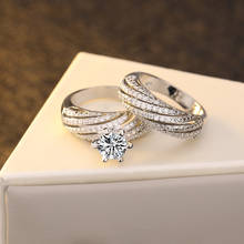 925 prata esterlina 2pc conjunto de anel de prata larga para mulheres jóias de luxo feminino festa de noivado de casamento anéis de diamante fino presente 2024 - compre barato