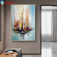 Pintura de arte abstrata com miçangas, faça você mesmo, navio à vela para o mar, venda completa de diamante, conjuntos de ponto cruz, presente de mosaico artesanal 2024 - compre barato