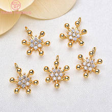 (708)4PCS 8.5x12MM 24K Gold Color Plated Brass with Zircon Snowflake flower Charms Pendants High Quality Diy Jewelry Accessories 2024 - buy cheap