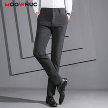 Деловые случайные костюмы брюки тонкие мужские MOOWNUC новые осенние мужские брюки прямые длинные уличные однотонные модные эластичные Masculino 2024 - купить недорого