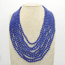 Hermoso collar redondo de lapislázuli azul de 8mm, joyería de piedra de 8 filas, cierre magnético, regalo de fiesta de cumpleaños de boda para mujeres encantadoras 2024 - compra barato