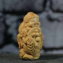 8CM Lucky Rich Toads with Monk Wood Frogs Golden Buddha Statue Animal mascot Home Decor Boxwood Carving 2024 - buy cheap