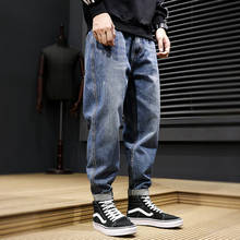 Модные уличные мужские джинсы в стиле ретро, синие свободные повседневные джинсовые шаровары в японском стиле, джинсы в стиле хип-хоп, мужские широкие брюки 2024 - купить недорого