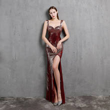 Платье женское вечернее с V-образным вырезом, длинное платье-Русалка с блестками, с высоким разрезом, без рукавов 2024 - купить недорого