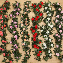 Rosas artificiales de seda para decoración de pared, guirnalda de hojas de plantas falsas de ratán, decoración romántica para el hogar y la boda 2024 - compra barato