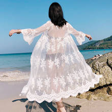 Блузка женская тонкая свободного покроя, длинный кардиган с защитой от солнца, пикантная пляжная кружевная рубашка, Y166, лето 2021 2024 - купить недорого
