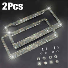 Bling Metal License Plate Frame Tag Glitter Crystal Diamond Sparkling Rhinestone 2PCS 2024 - buy cheap