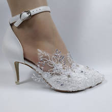 BaoYaFang Ladies Wedding shoes White Lace-up Shoes Woman Ankle strap Party Pumps Female shoes Lace Flower buckle shoe 2024 - buy cheap