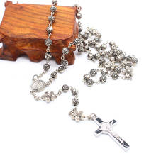 Colar de rosário com pingente de cruz, religioso, redondo, católico, com crucifixo de jesus, colar de rosário, joias de oração 2024 - compre barato