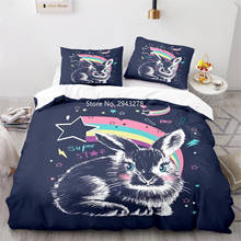 Ropa de cama para niños y niñas, edredón de dibujos animados con patrón de Color de la serie arcoíris Rabbit, funda de almohada, decoración de dormitorio, textil para el hogar 2024 - compra barato