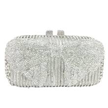 Boutique De FGG Elegant Women Silver Crystal Bow Clutch Evening Bags Wedding Party Ladies Rhinestone Handbags and Purse 2024 - buy cheap