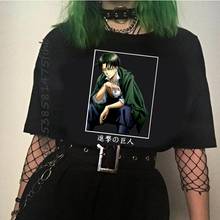 Camiseta de Manga de Anime de ataque a los Titanes, bonita Camiseta holgada de dibujos animados para mujer, Camiseta de cuello redondo con estampado de Manga, ropa de calle de verano 2024 - compra barato