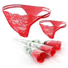 Tanga con flor de rosa roja para mujer, lencería Sexy de encaje, ropa interior tentación, bragas, juegos sexuales para adultos 2024 - compra barato