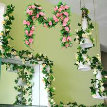 Flores artificiales para decoración del hogar, enredadera de 230cm, Rosa Artificial, decoración de pared, flores colgantes para fiesta, hogar, boda 2024 - compra barato