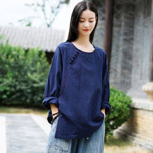 Women Autumn Cotton Linen Embroidered Retro Tee Shirt Tops Female Loose Vintage Irregular length T-shirt Ladies Tees Shirts 2019 2024 - buy cheap