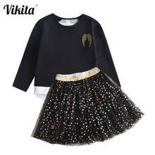 VIKITA Children Clothing Sets for Girl Sequins Wing Appliqued Tops T shirt and Star Mesh Tulle Skirts Girls Clothes Sets 2024 - buy cheap