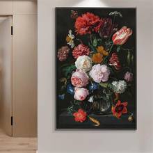 Natureza morta com flores em um vaso de vidro, pinturas à óleo em tela, posteres e impressões, imagens de arte barroca, decoração de casa 2024 - compre barato