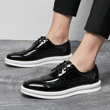 British fashion men wedding party dress patent leather brogue shoes carving bullock oxfords shoe flat platform sneakers zapatos 2024 - buy cheap