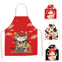 Lucky Cat Apron Kitchen Aprons for Women Cotton Linen Bibs Household Cleaning Pinafore Home Cooking Apron 2024 - купить недорого