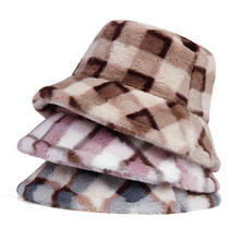 New Fashion Plaid Faux Fur Womens Winter Bucket Hats Soft Warm Thick Fisherman Hats Lady Girl Panama Outdoor Travel Fishing Caps 2024 - buy cheap