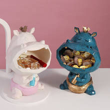 Figura de resina de hipopótamo de boca grande, caja de llaves de caramelo para maquillaje, decoración del hogar, decoración de estatua para sala de estar, regalos de navidad 2024 - compra barato