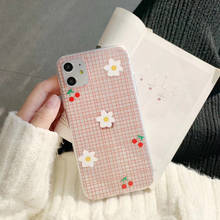 INS cute minimalist cherry small daisy pink plaid phone case for iPhone 11 pro MAX Xs MAX Xr X 7 8 plus soft TPU back cover 2024 - buy cheap