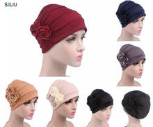 Gorro de quimio con flores para mujer, pañuelo árabe musulmán, turbante islámico para la cabeza, gorro de turbante, gorro plisado de flores, novedad 2024 - compra barato