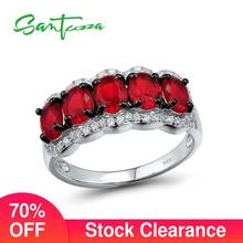 Женское серебряное кольцо SANTUZZA, из серебра 925 пробы с красным кристаллом и фианитом ААА, модные ювелирные украшения для вечеринки 2024 - купить недорого
