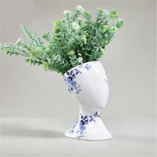 Chinese Ceramic Half-portrait Blue And White Abstract Face Vase Home Decor Vase Tabletop Flower Arrangement Pot 2024 - buy cheap