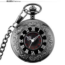 Black Vintage Pocket watch Unisex Fashion Roman Number Quartz Steampunk Pocket Watch Women Man Necklace Pendant with Fob Chain 2024 - buy cheap