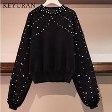 Plus Size Fall Winter Turtleneck Knitted Sweaters Women Lantern Sleeve Pearl Beading Jumper Sweater Female Loose Black Pullover 2024 - buy cheap