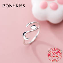Ponykiss s925 prata esterlina bonito gato minimlist abertura anel ajustável para mulheres jóias finas acessório presente de festa da menina 2024 - compre barato