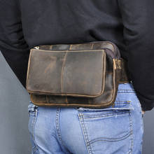 Bolsa de couro genuíno, bolsa crossbody masculina de couro legítimo de qualidade com design casual, para viagem, capa para tablet de 8 ", bolsa de cintura e cinto masculina 2100-d 2024 - compre barato