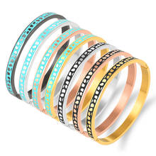 Pulseiras e braceletes geométricos para mulheres, preto, azul, esmaltados, de aço inoxidável, cores de ouro rosa 2024 - compre barato