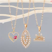 1Pcs Bling Heart Letter Crown Necklace For Women Gift Jewelry Fashion Shiny Unique Crystal Hollow Castle Pendant Clavicle Chain 2024 - buy cheap