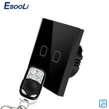 Esooli Touch Switch Remote Control Wall Light Switch 2 Gang 1 Way Electric Switch Crystal Glass Panel Touch Wall Switch 2024 - buy cheap